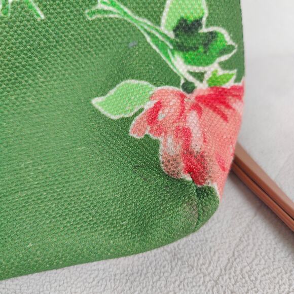 Kate Spade Floral‎ Canvas Bag Green Top Handle Shoulder Strap Satchel Preppy Bow - Picture 6 of 9